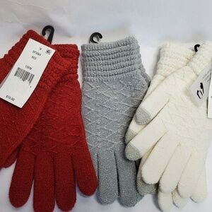 Steve Madden Lurex Knit Tech Gloves Gray Red